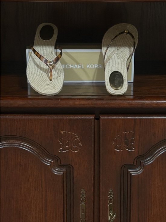 Michael Kors Shoes - Michael Kors Beige Espadrille Flip Flops with Tortoiseshell Straps